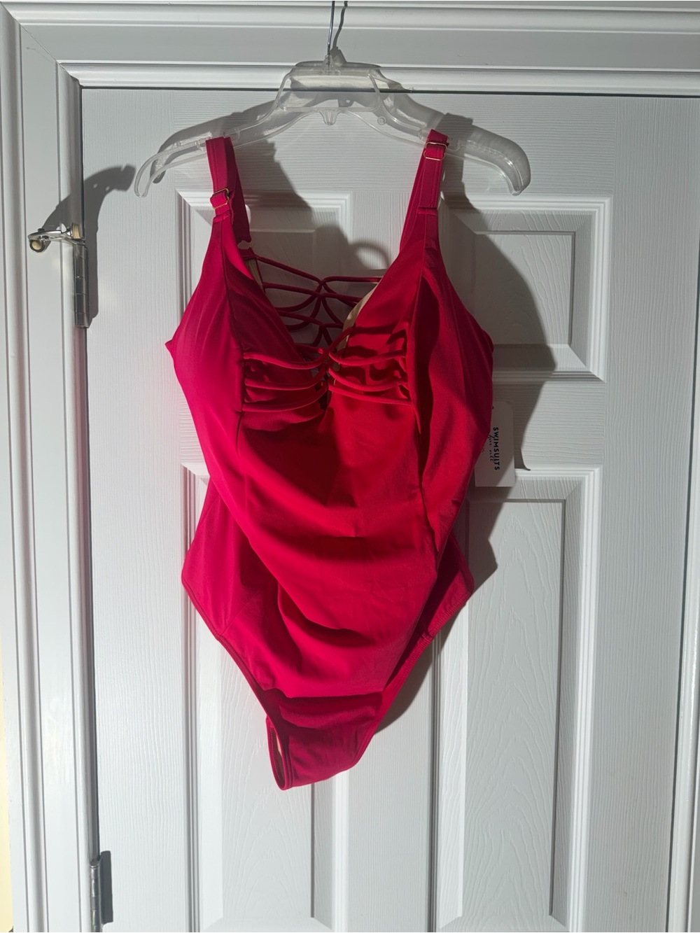 NEW Ladies Sz 20 "Swimsuits For All" Bright Pink One-Piece Lattice Front GUC